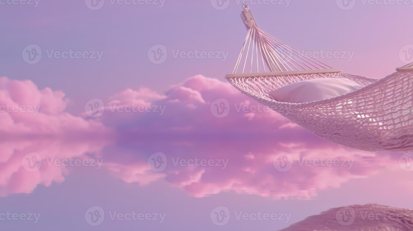 Serene Pink Hammock in Pastel Sky with Cloud Reflections photo