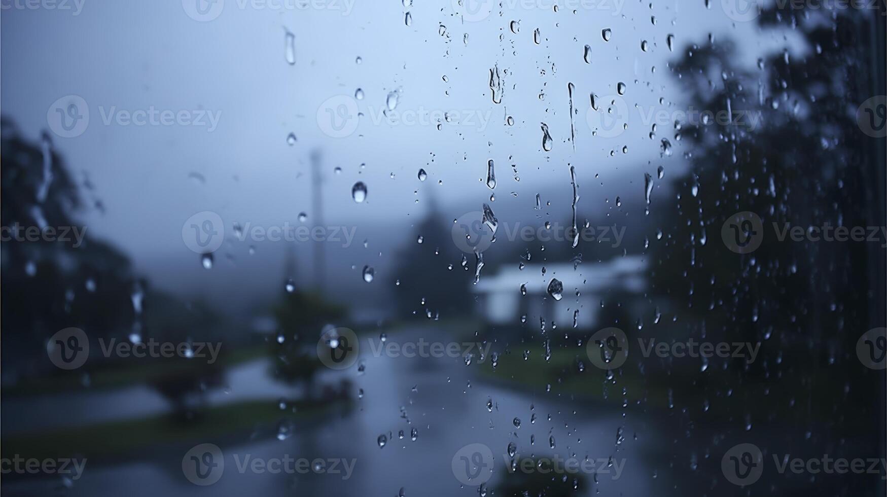 Rainy Day View Through A Rain Covered Window photo
