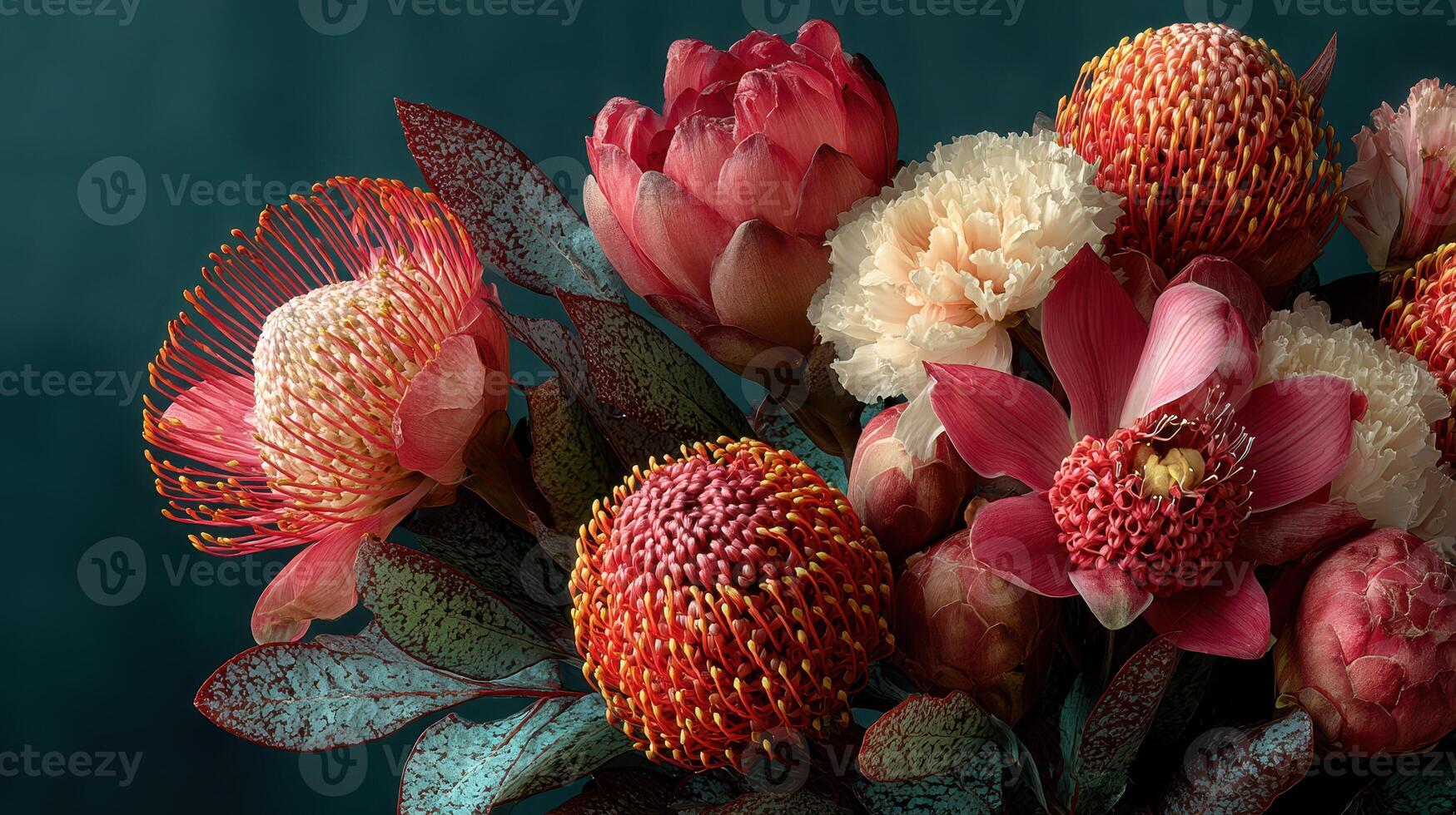 Colorful bouquet of native flowers arranged beautifully on a dark background photo