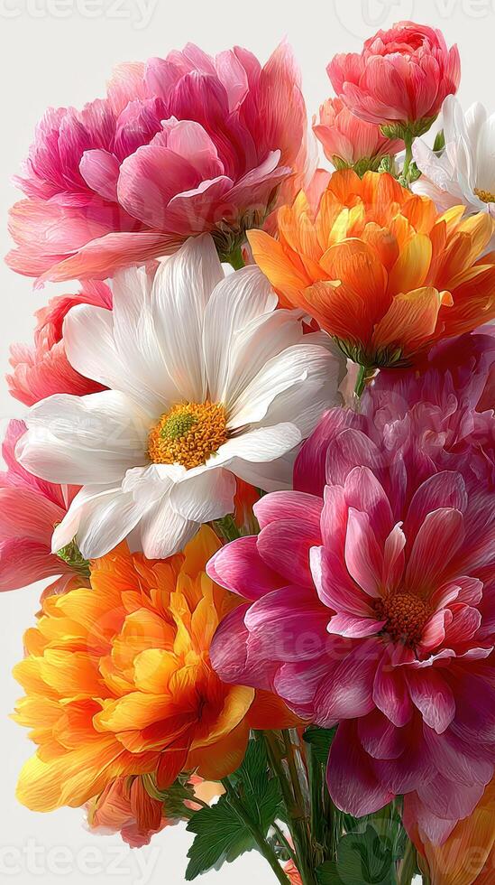 Colorful bouquet of seasonal flowers arranged beautifully against a soft background photo