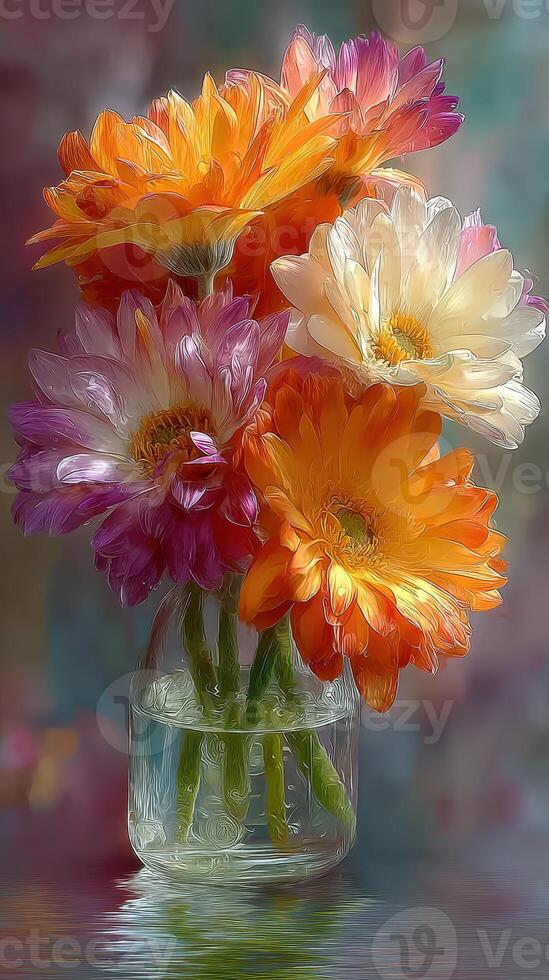 Colorful bouquet of flowers in a vase with soft background created at midday photo