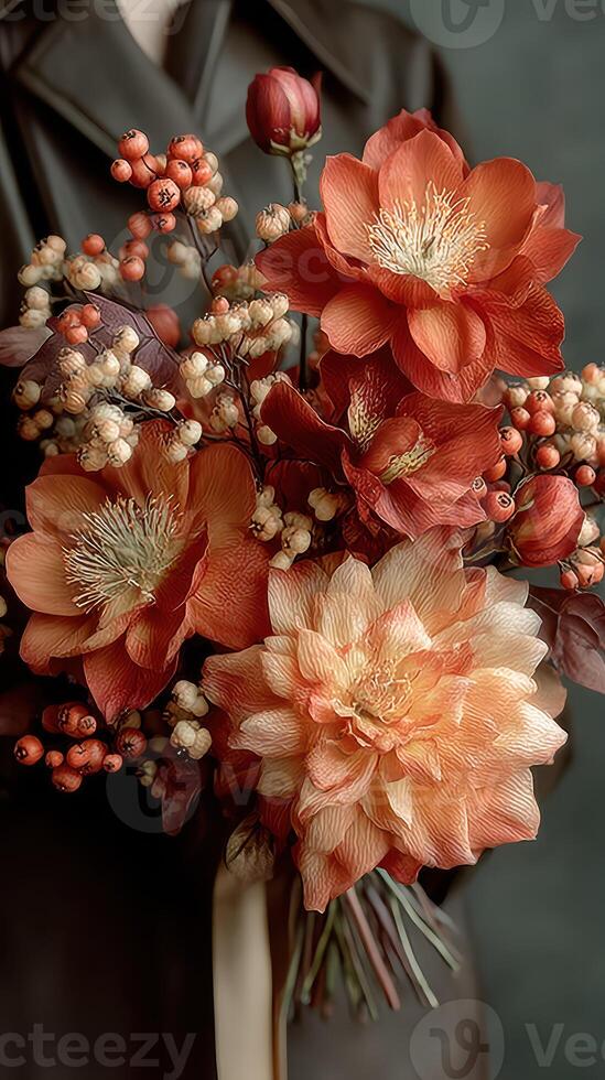Beautiful bouquet of autumn flowers with rich colors arranged elegantly for a seasonal display or event photo