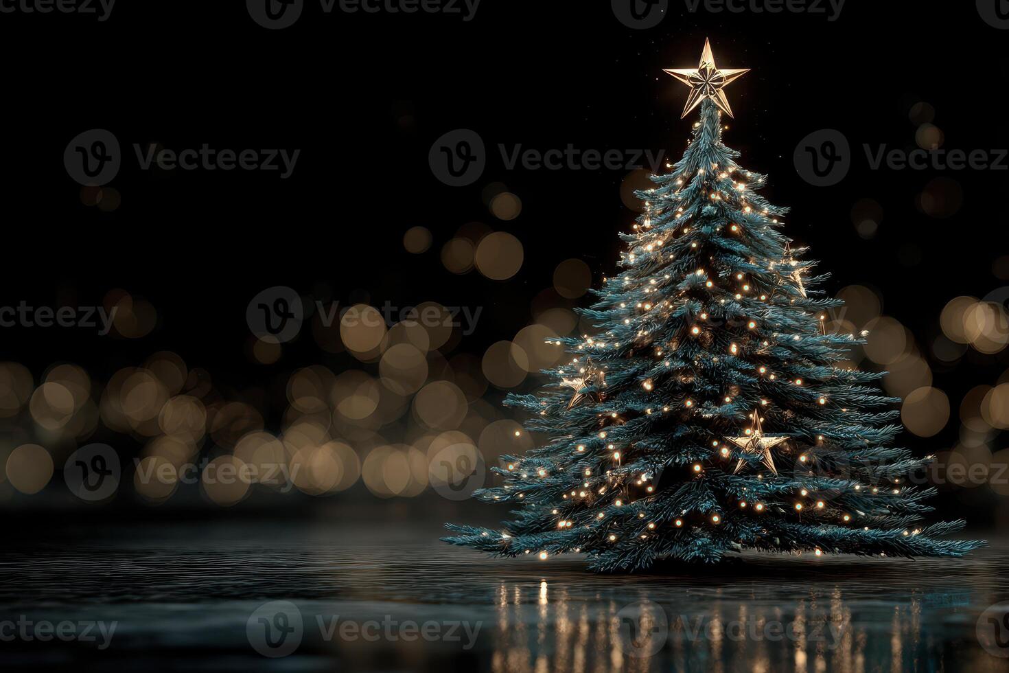Christmas tree adorned with lights and stars shining brightly during the holiday season photo