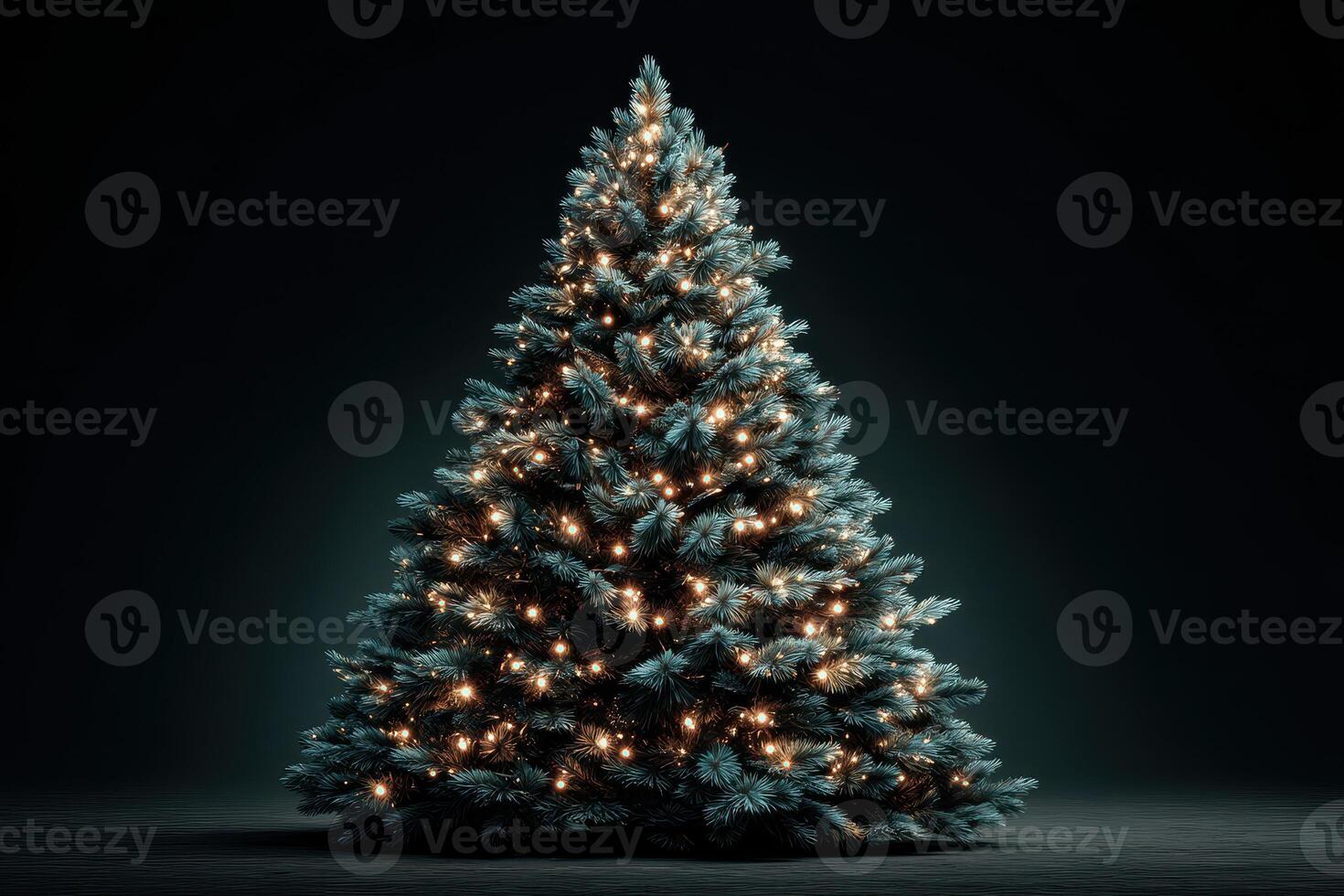 Christmas tree adorned with twinkling lights in a dark setting creating a festive atmosphere photo