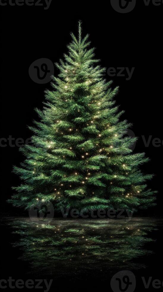 Christmas tree adorned with lights against a dark background creating a festive atmosphere during the holiday season photo