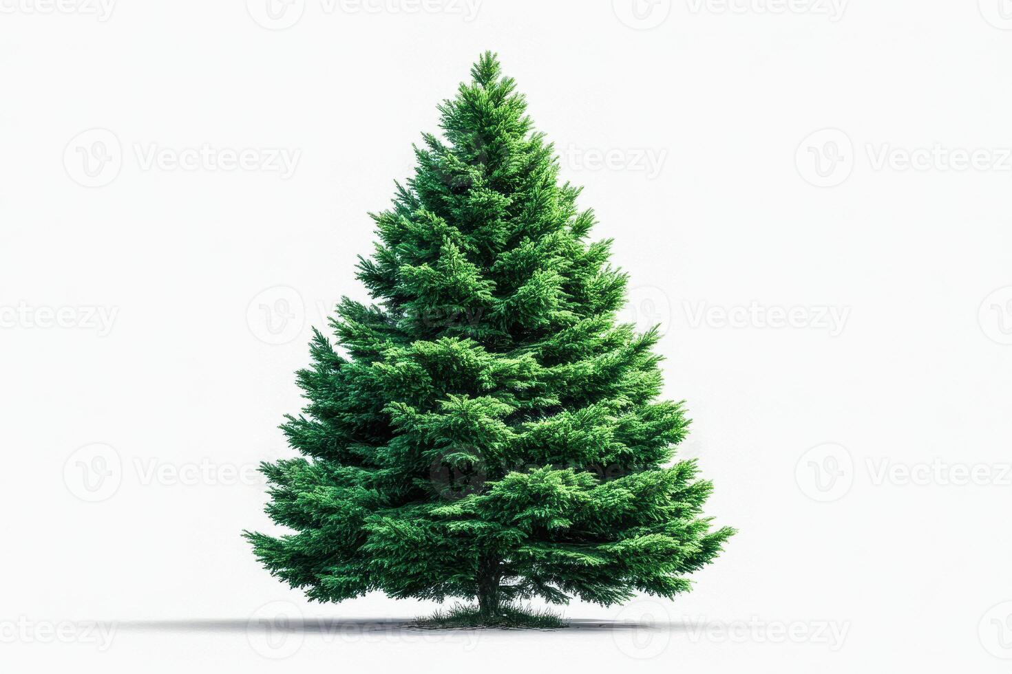 Lush evergreen tree stands prominently against a plain background showcasing its vibrant green foliage photo