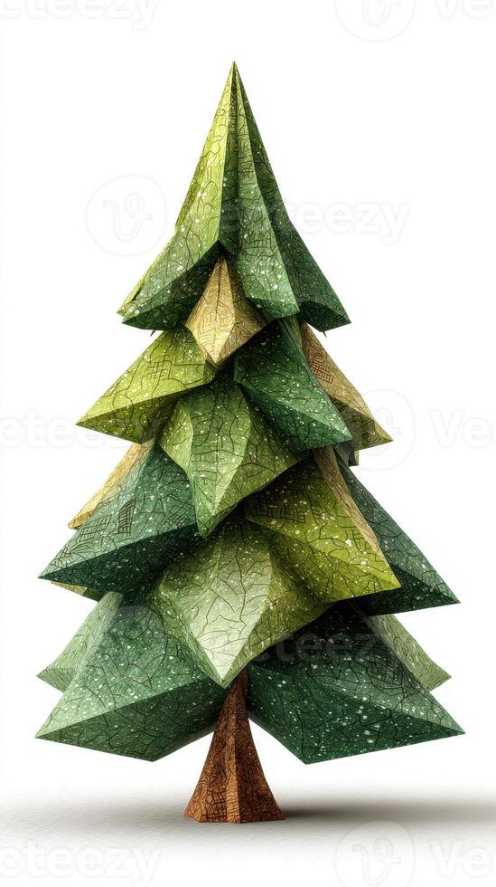 Unique geometric tree design showcasing layered textures and colors in a minimalist style photo