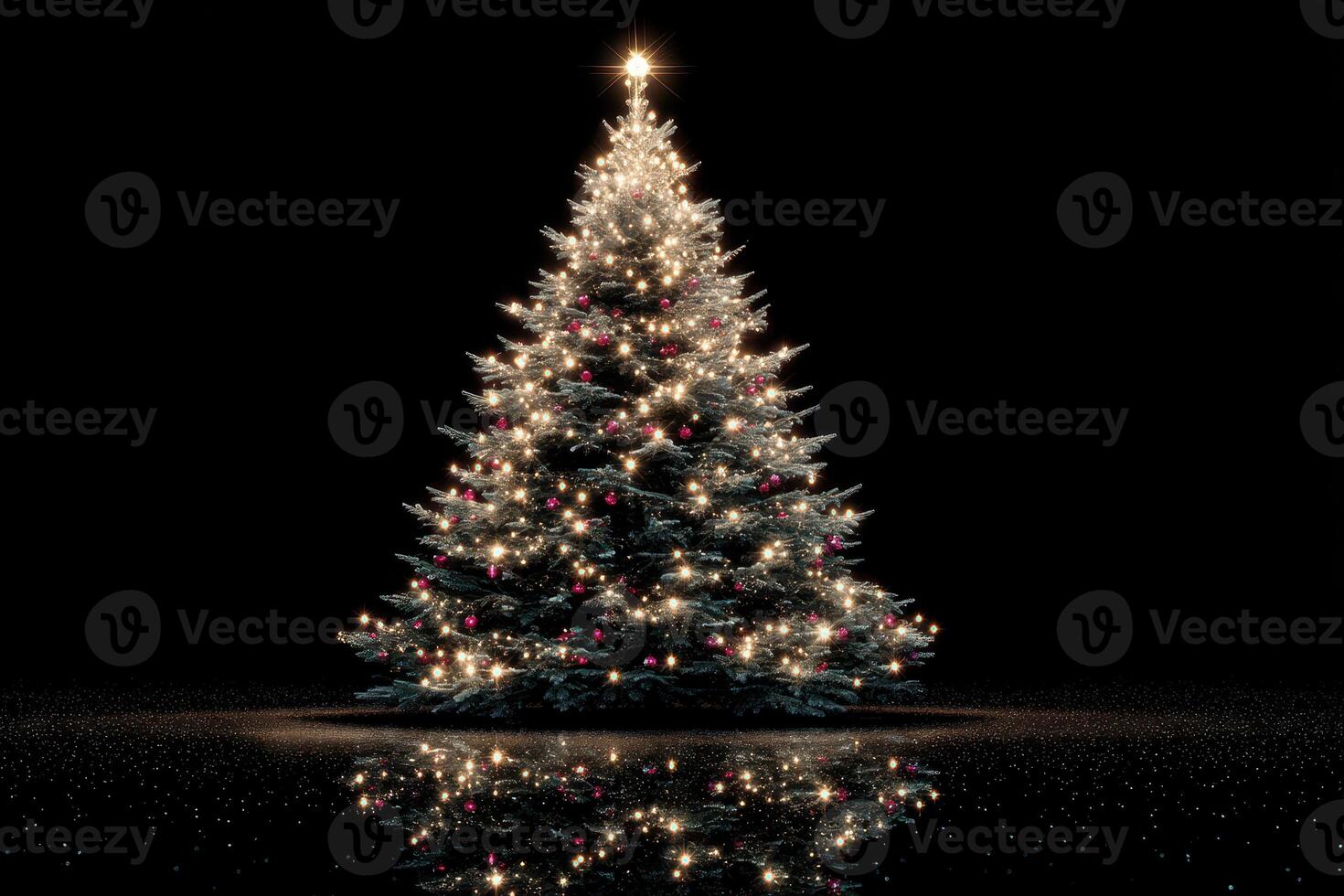 Beautifully decorated Christmas tree illuminated with lights and ornaments creates a magical holiday atmosphere photo