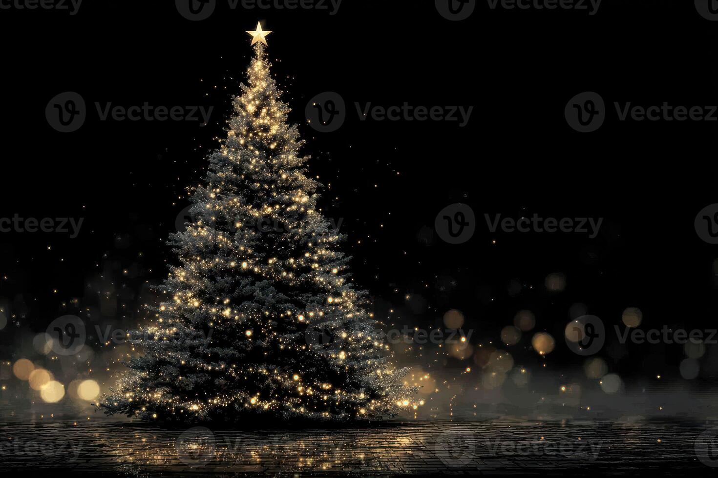 Sparkling Christmas tree adorned with lights glowing in a dark setting during the festive season photo