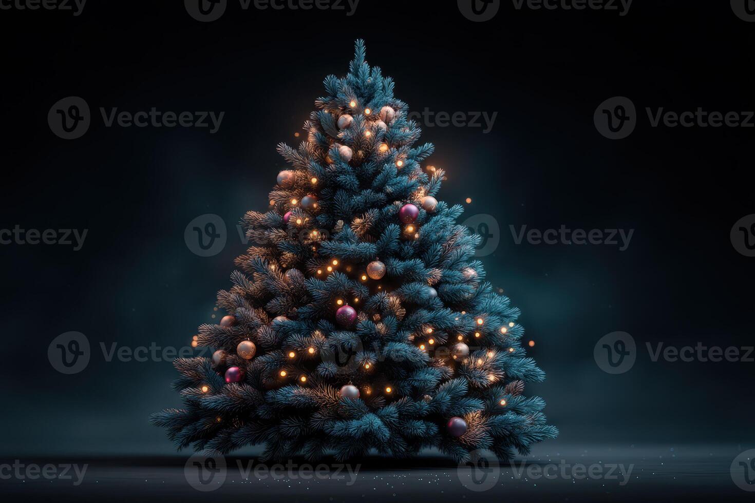 Festive evergreen tree adorned with lights and ornaments creating a joyful atmosphere for the holiday season photo