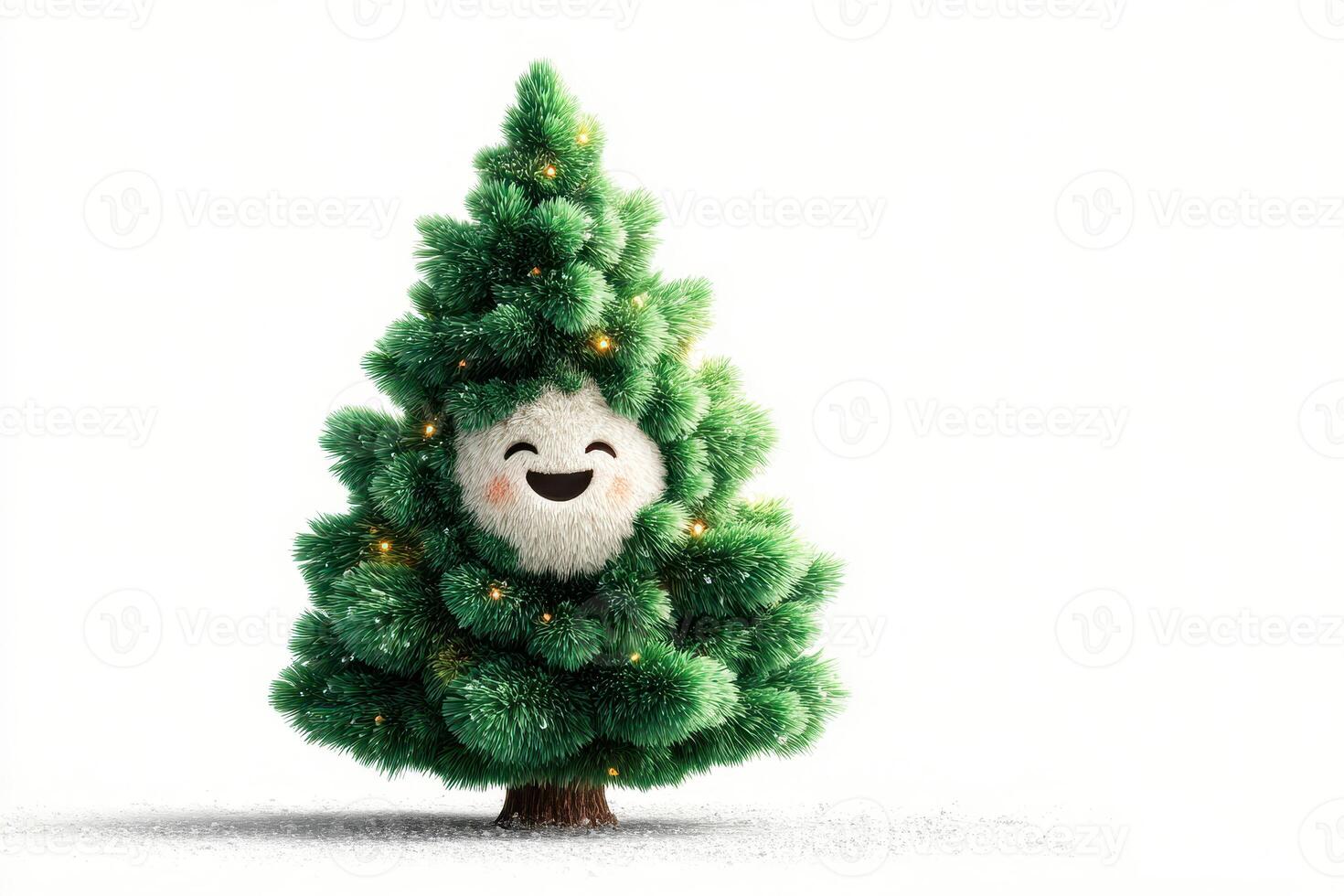 Cheerful cartoon character resembling a Christmas tree with lights and a smiling face in a festive winter atmosphere photo
