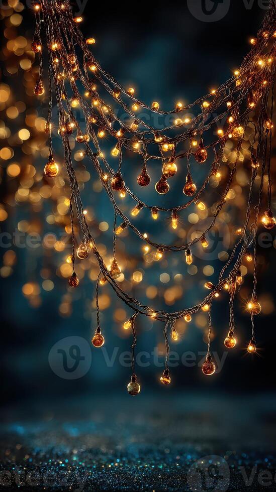 Twinkling fairy lights create a magical ambiance at an evening celebration photo