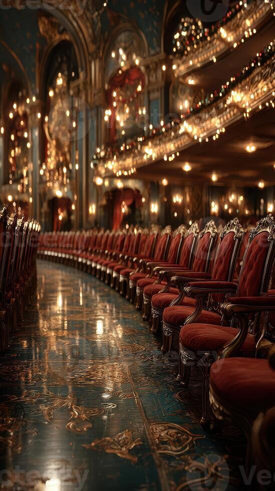 Elegant theater interior showcases ornate seating and enchanting ambiance during an evening performance photo