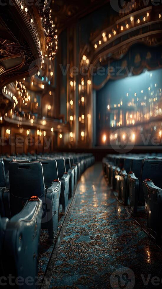 Warm and inviting atmosphere in a historic theater with empty seats before a performance begins photo
