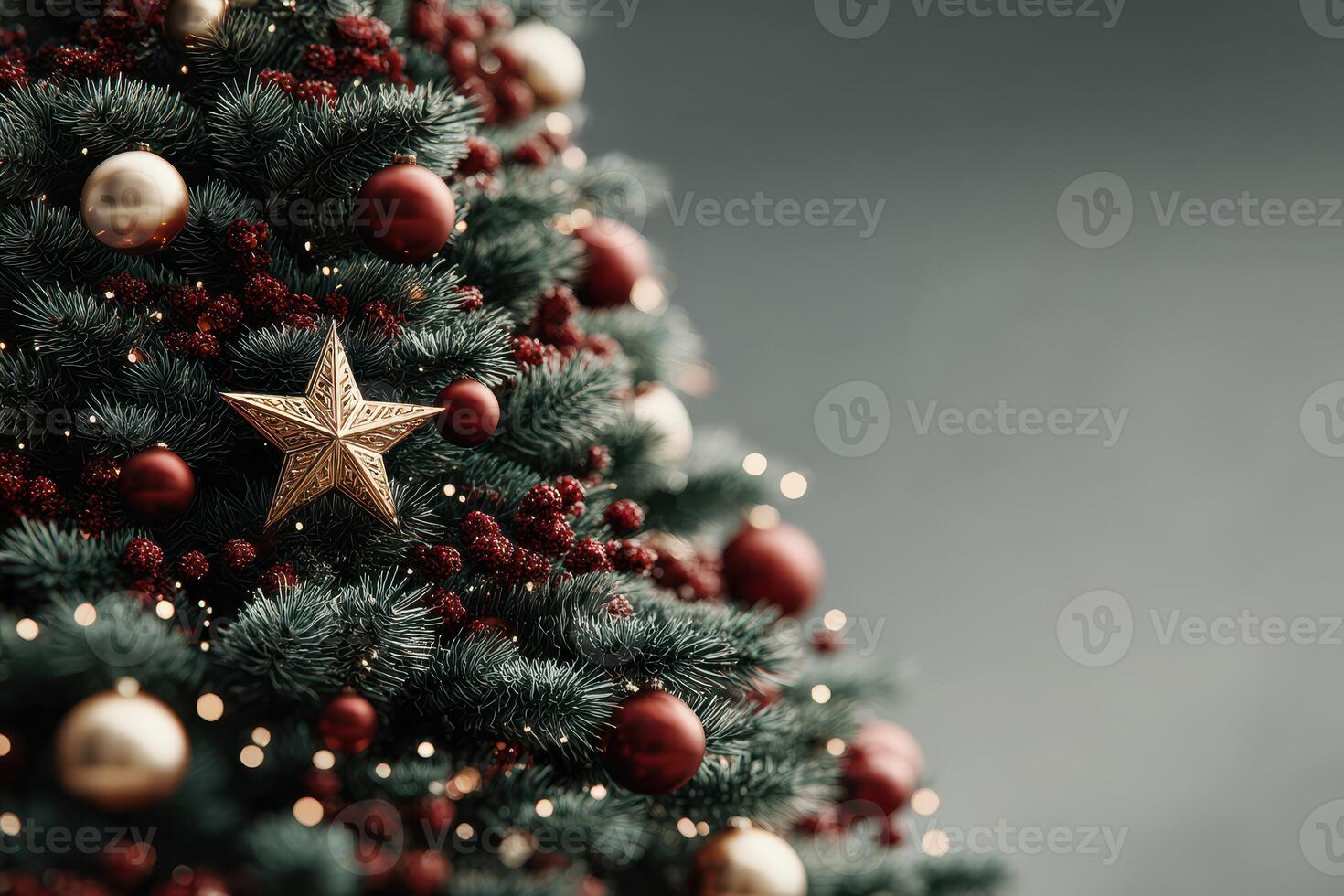 Decorative Christmas tree adorned with baubles and a star in a cozy setting during the holiday season photo