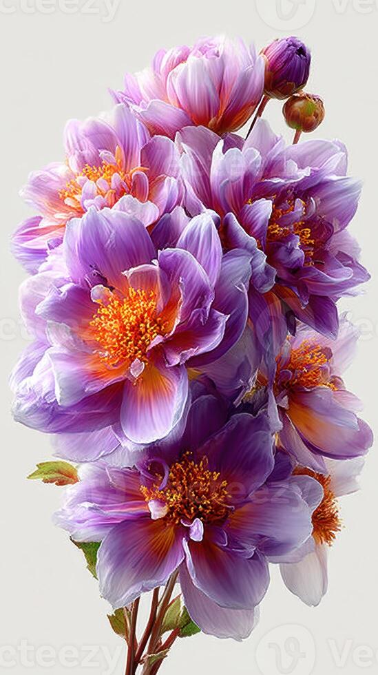 Colorful bouquet of blooming purple flowers showcasing vibrant details and textures in natural light photo