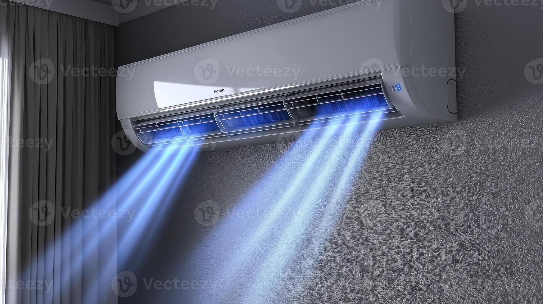Air conditioner with blue light coming from it photo