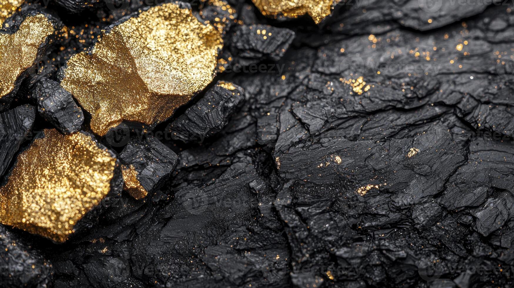 Gold nuggets on black background photo