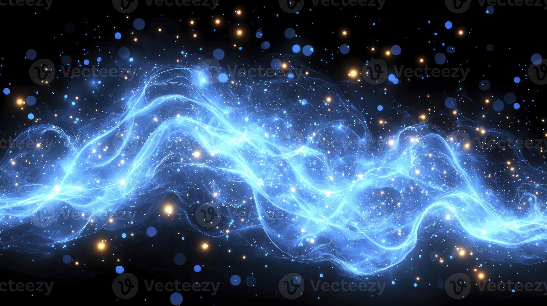 Blue glowing waves on a black background photo