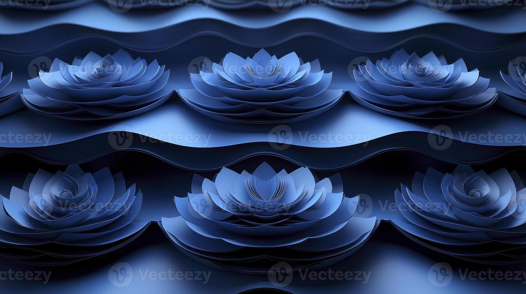 A blue background with many paper flowers photo