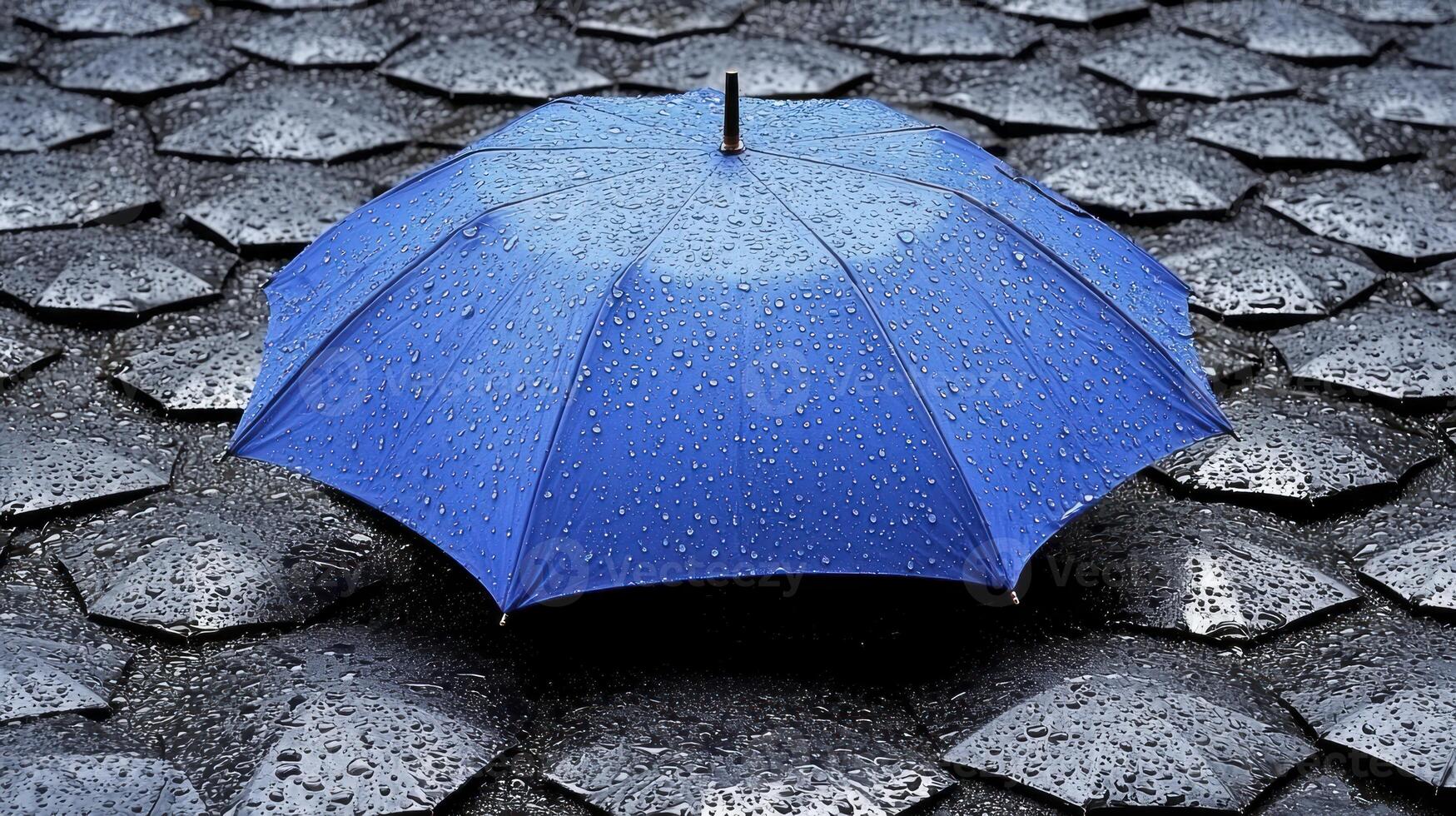 Blue umbrella on a rainy day photo
