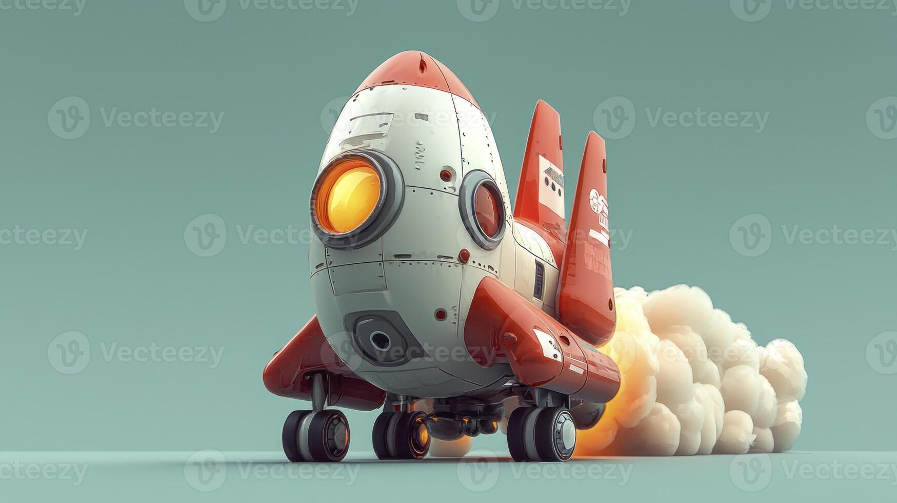 A red and white space ship is flying through the air photo