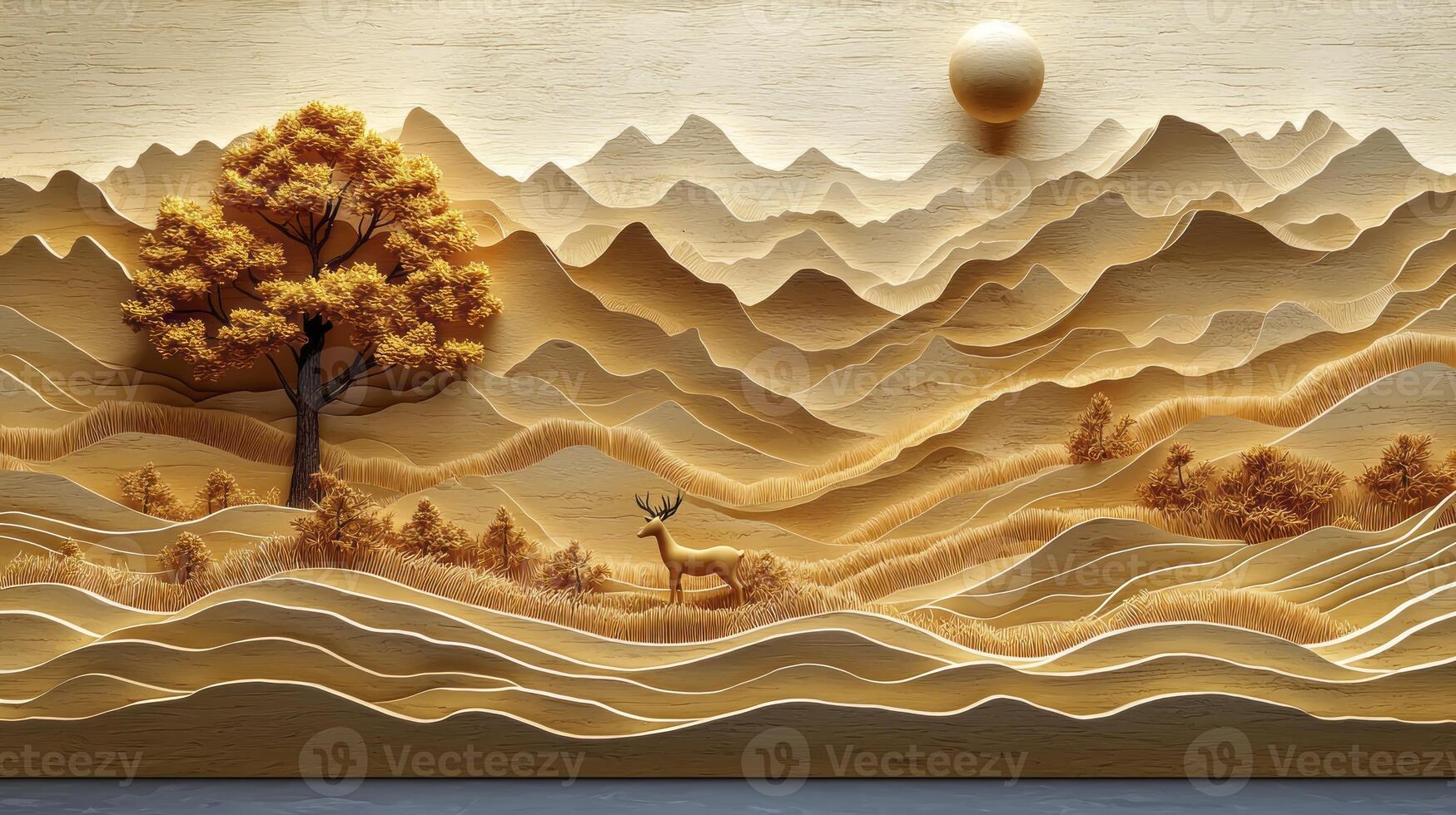A paper cutout of a mountain landscape with trees photo