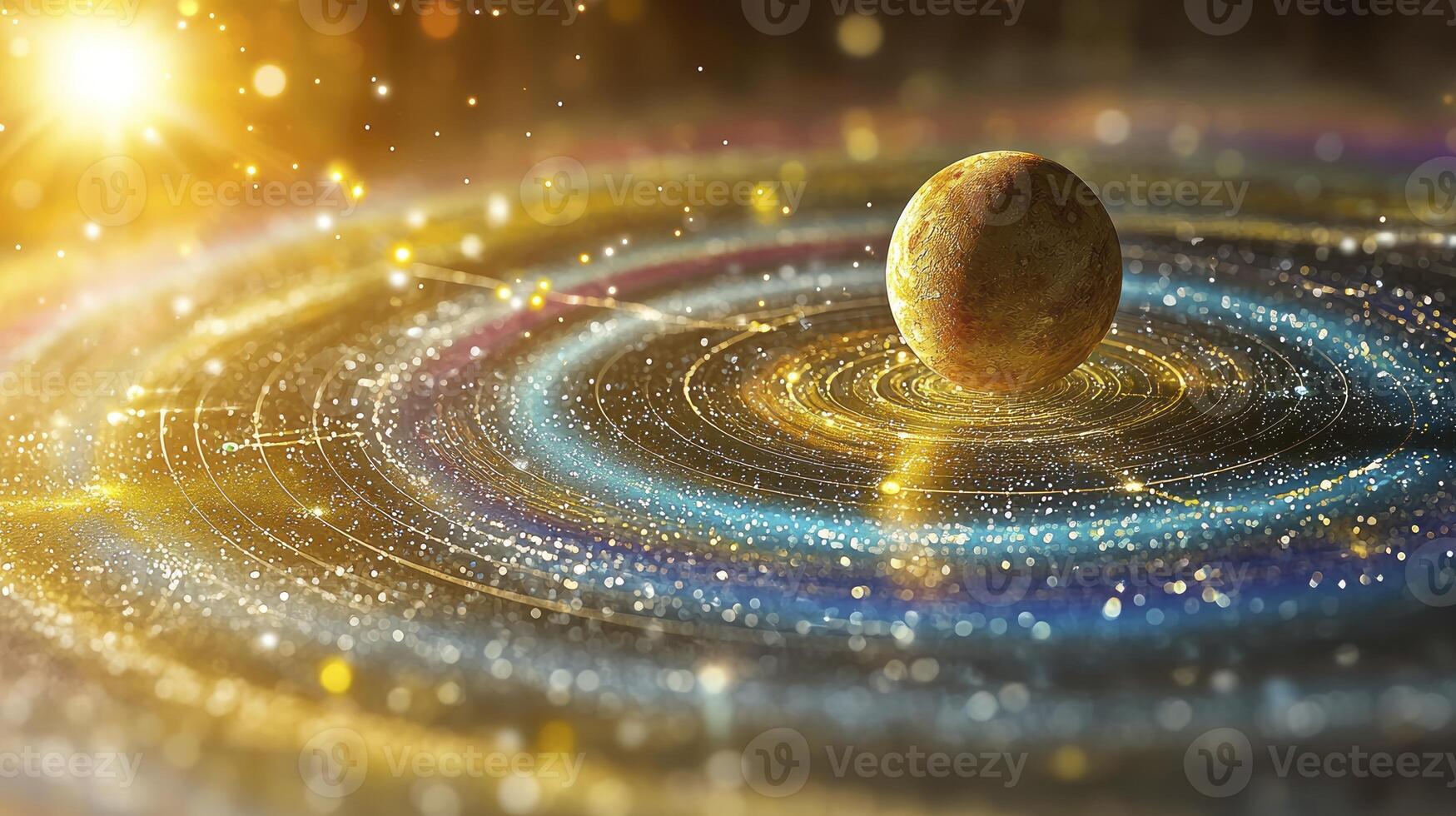 A golden object is sitting on a spiral photo