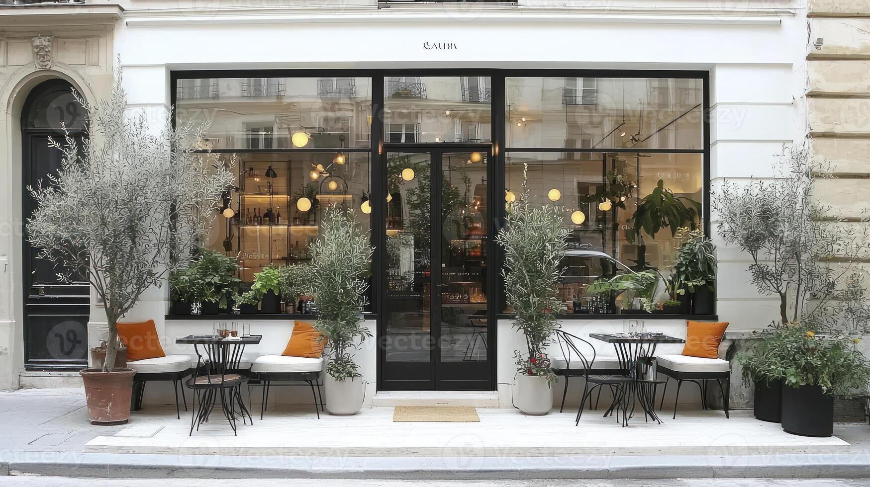 A restaurant with tables and chairs outside photo