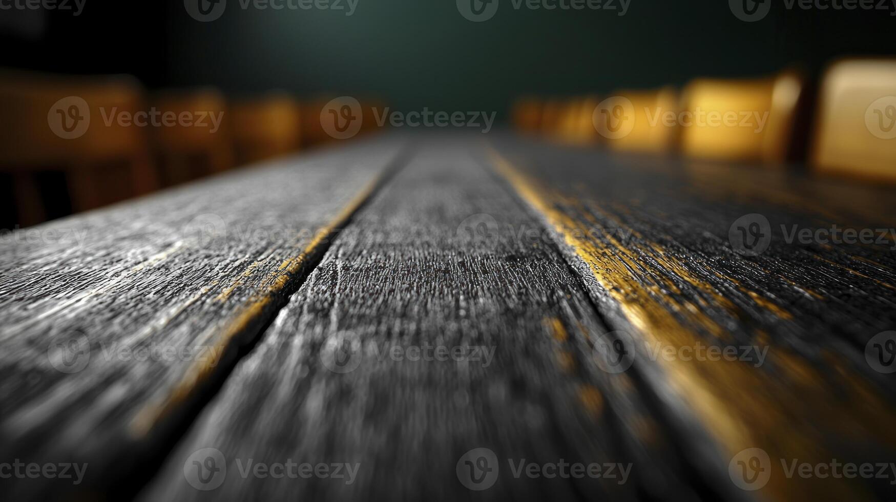 A wooden table with chairs in front of it photo