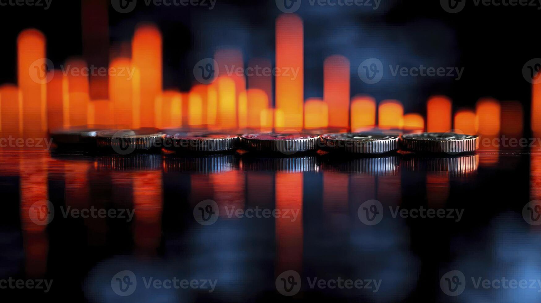 A row of four small cups with a red light behind them photo