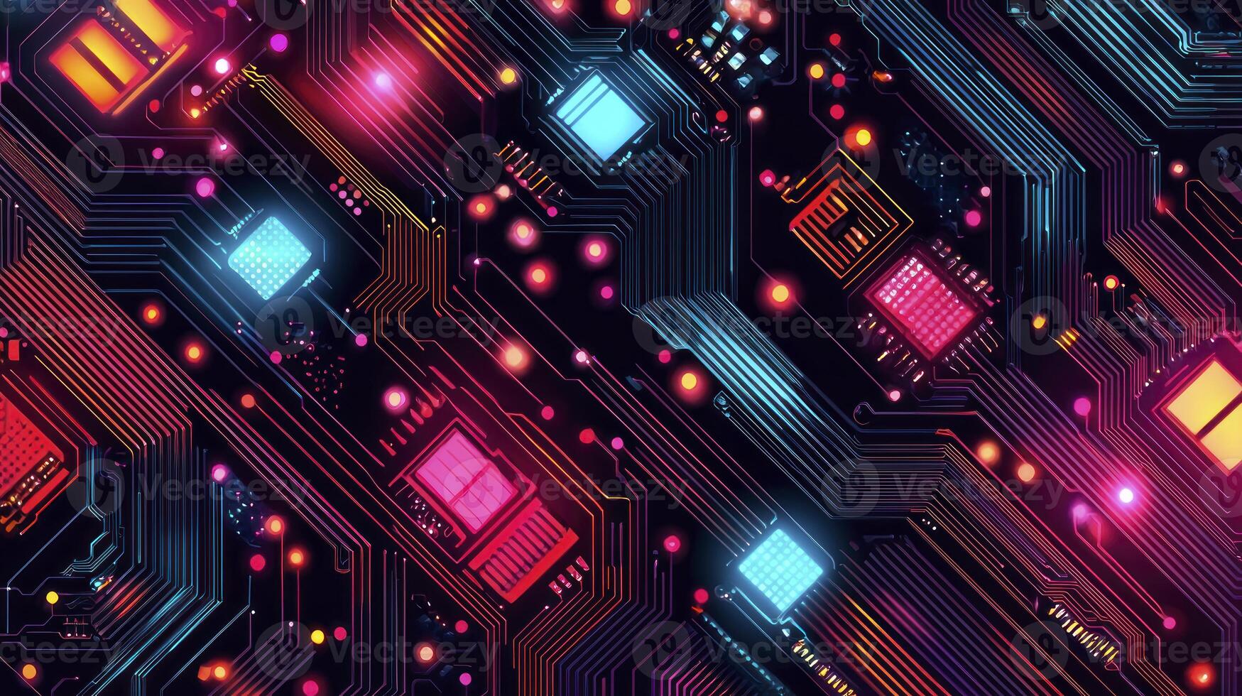A colorful electronic circuit board background photo