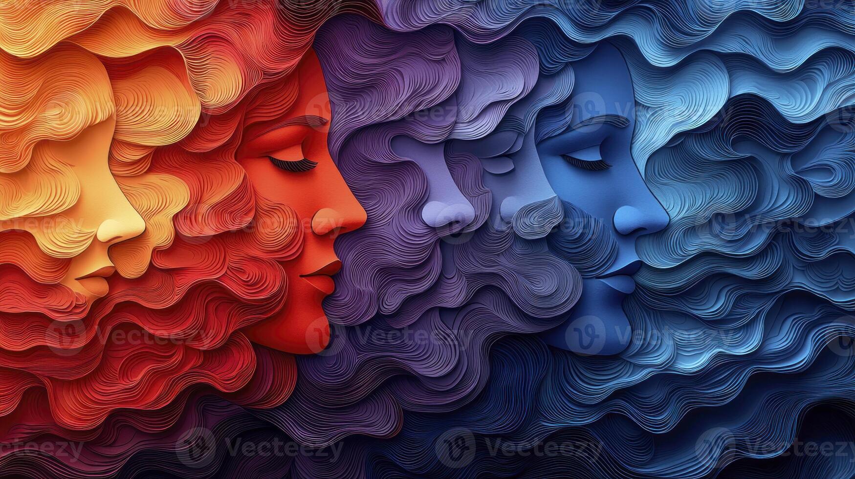 Three women's faces are shown in a colorful abstract style photo