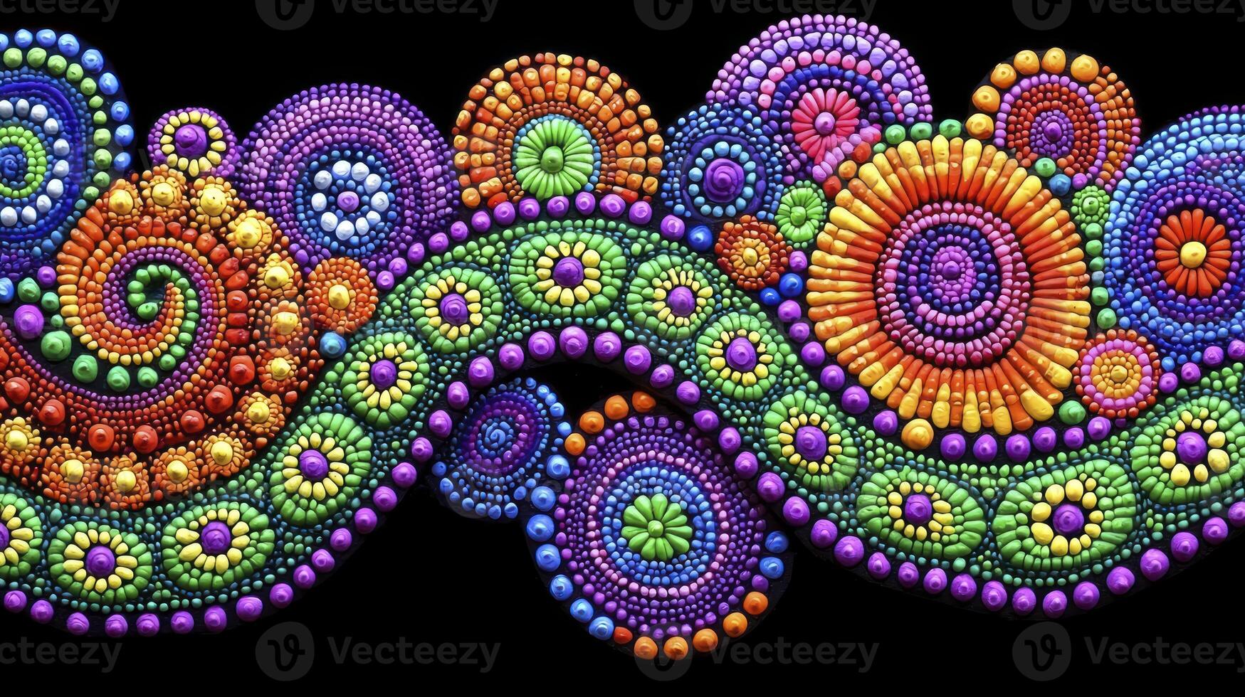 A colorful pattern of beads on a black background photo