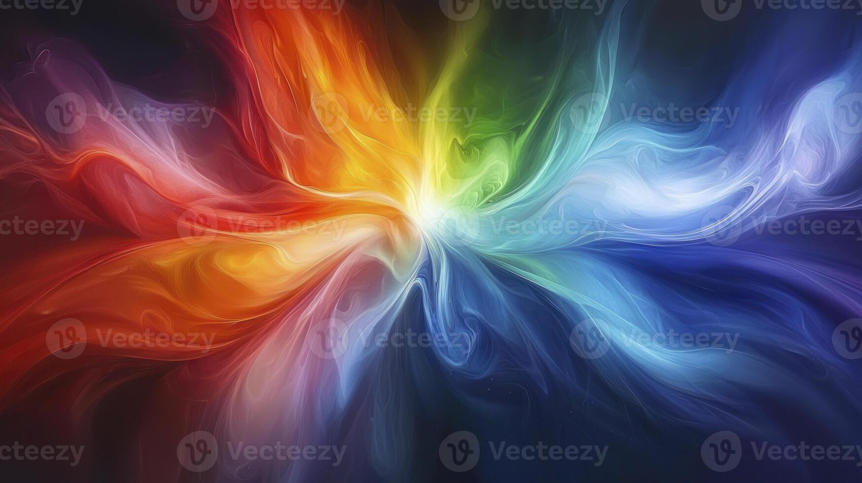 Colorful smoke swirls on a black background photo