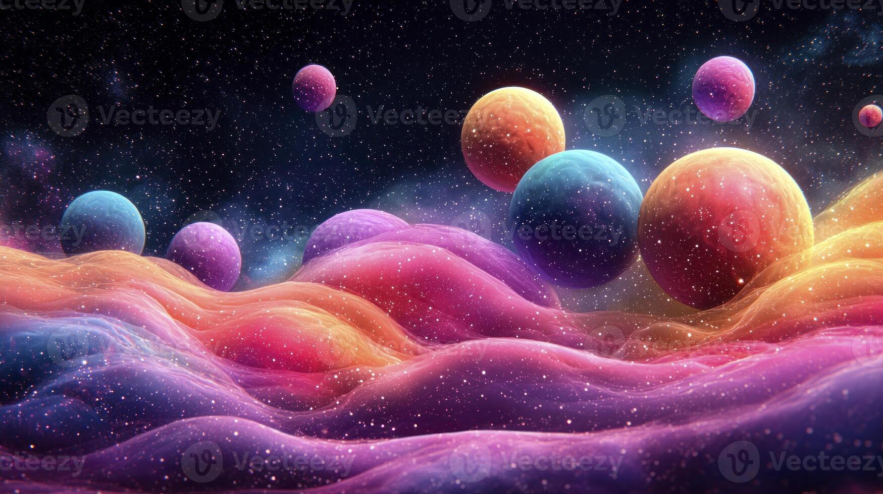 Colorful balls floating in space photo