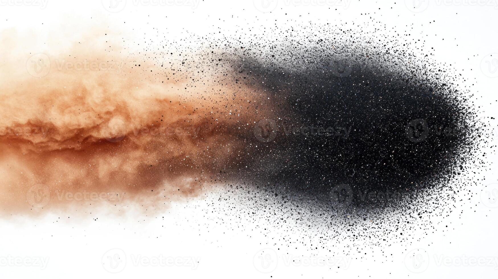 A black and white powder is being thrown into the air photo