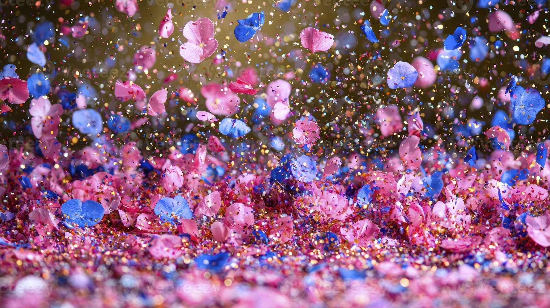 Pink and blue confetti falling from the sky photo