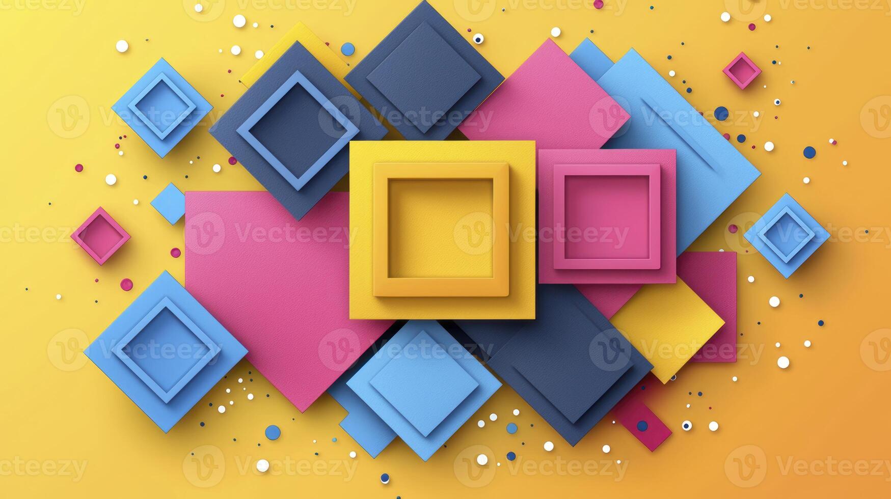 Colorful squares and triangles on a yellow background photo