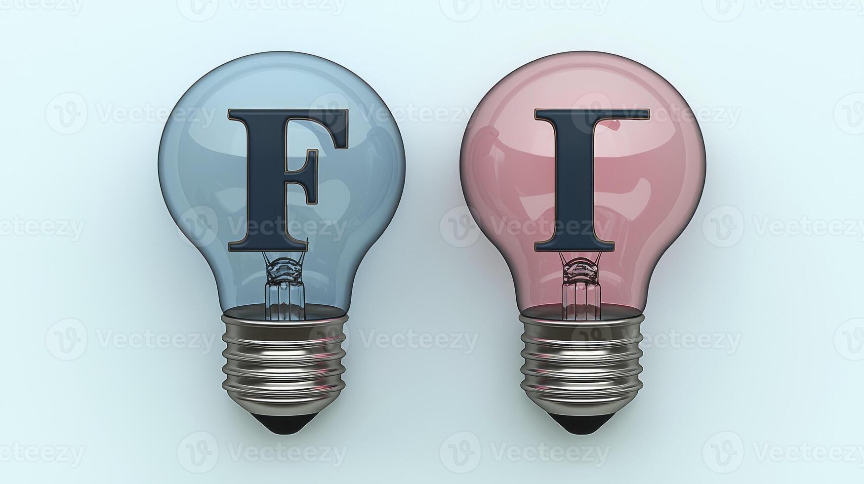 Two light bulbs with the word f and i in them photo