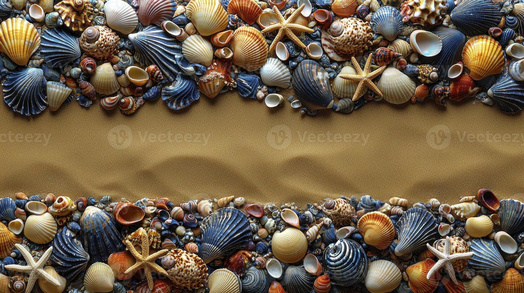 A large group of shells and sand on a beach photo