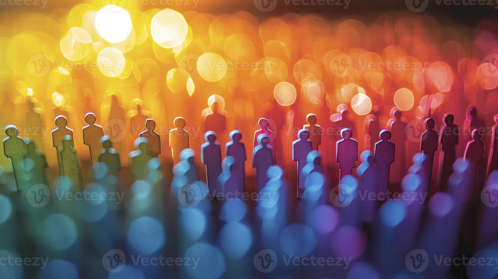 Many colorful people are standing in a crowd photo