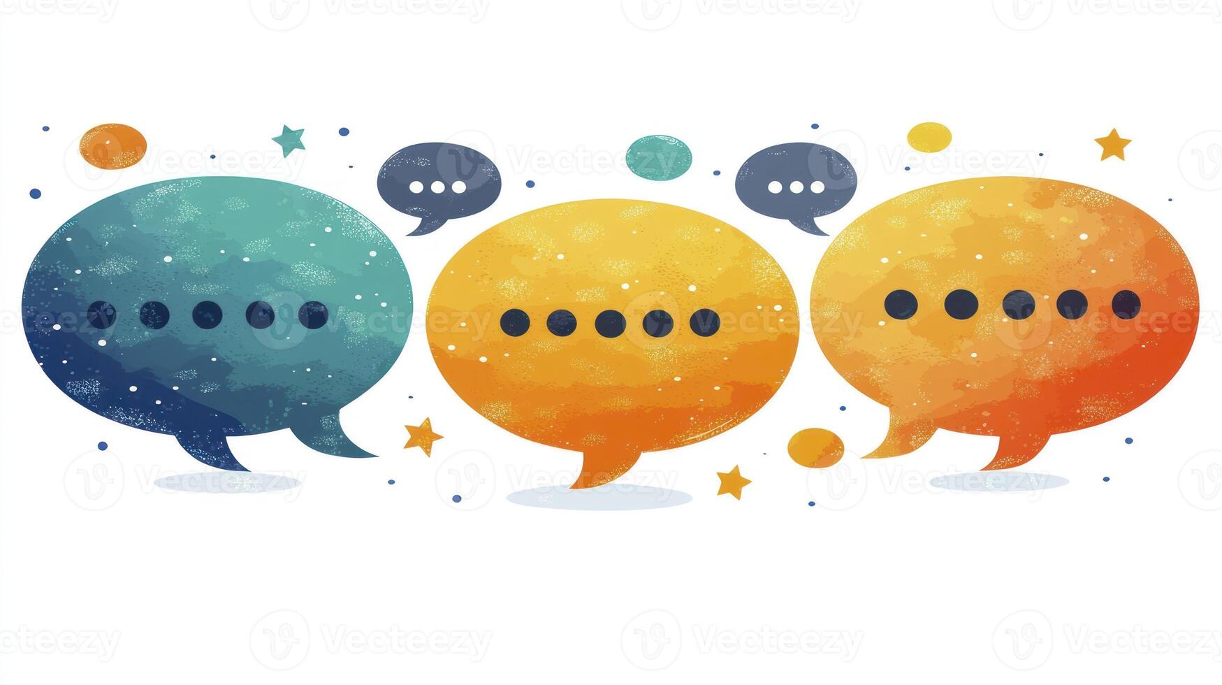Three speech bubbles with different colors and shapes photo