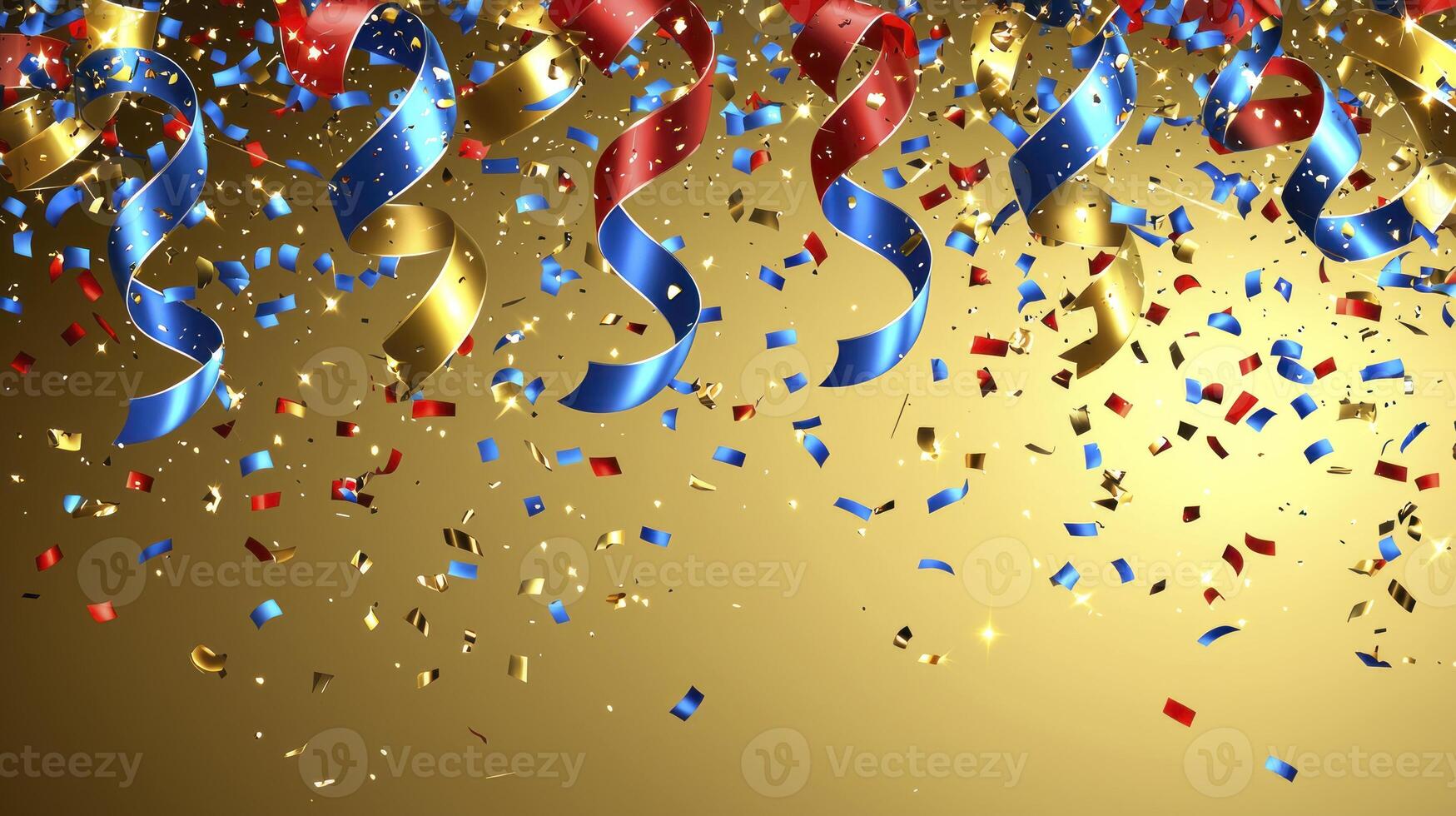 A golden background with confetti and ribbons photo