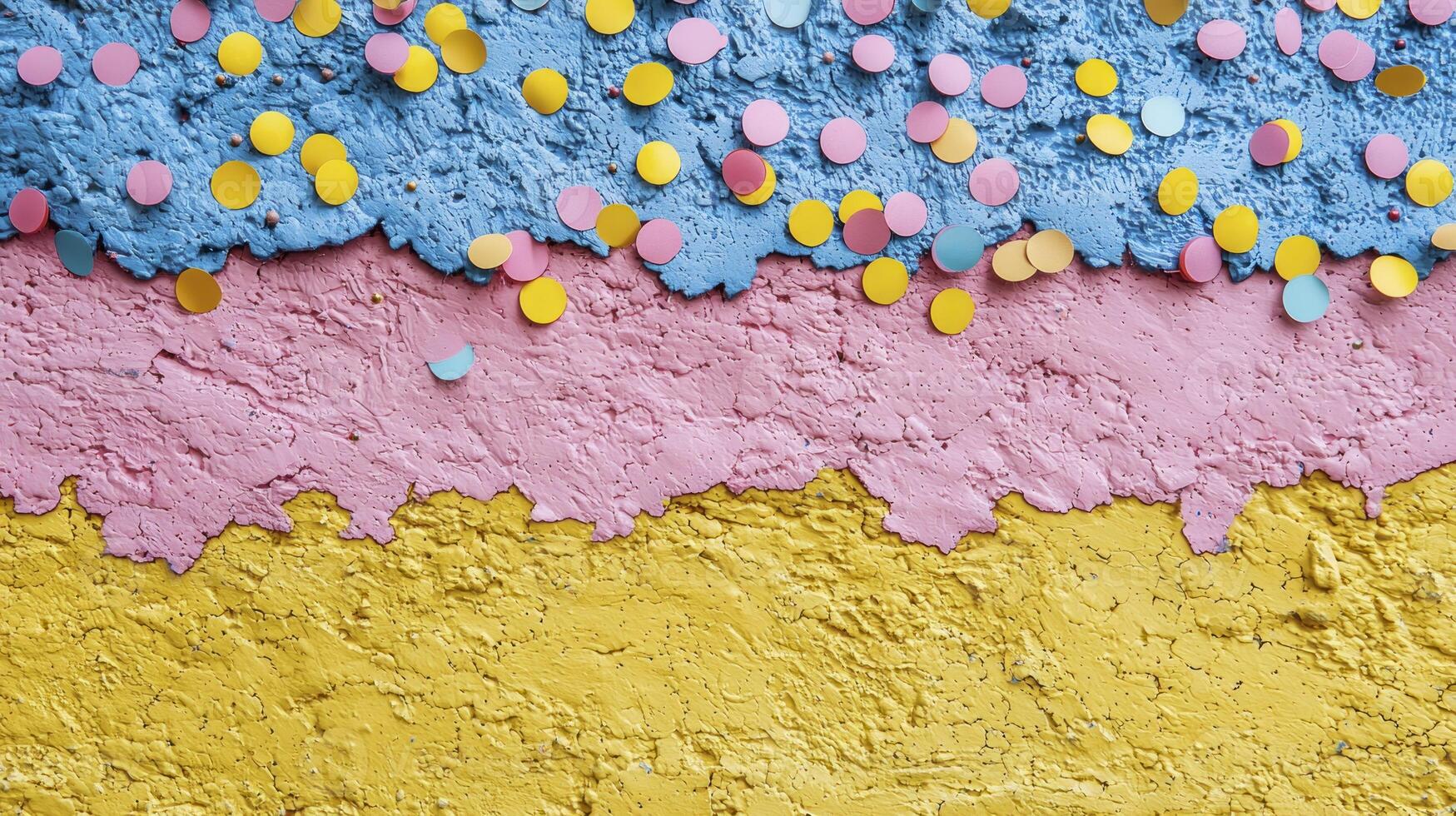 A wall with confetti and paint on it photo