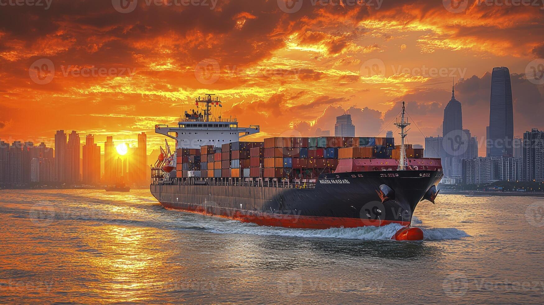 A large container ship traveling through the water photo