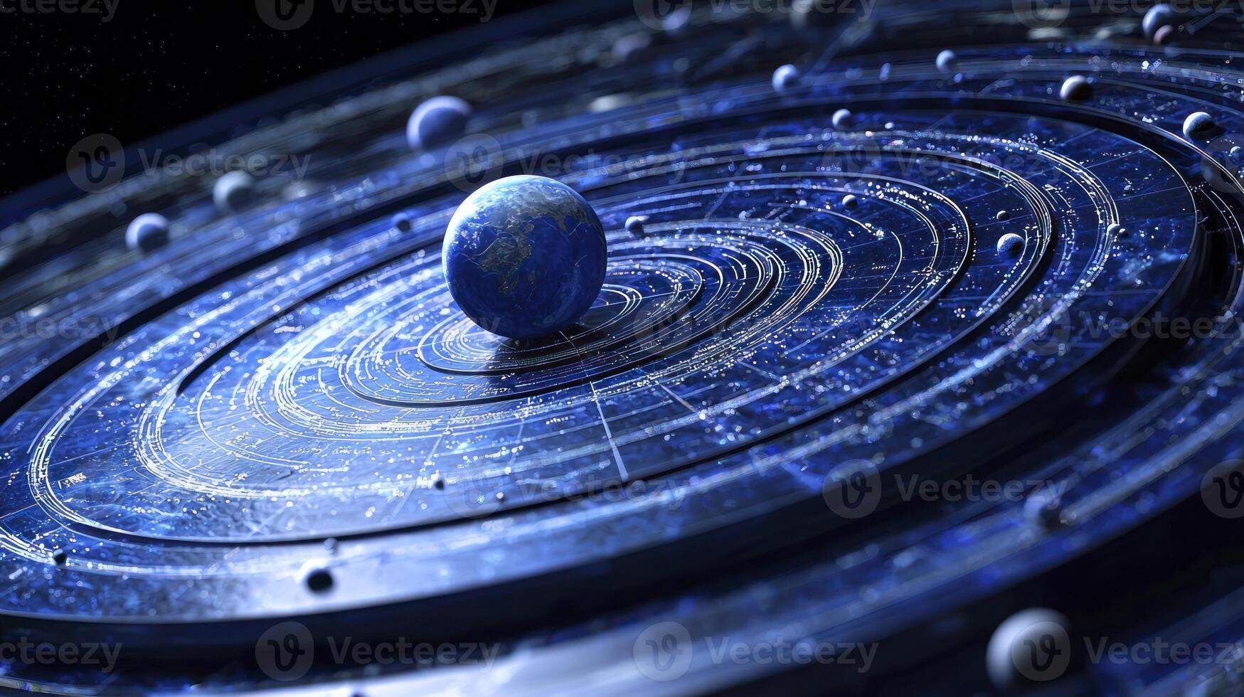 The earth is surrounded by planets and stars photo