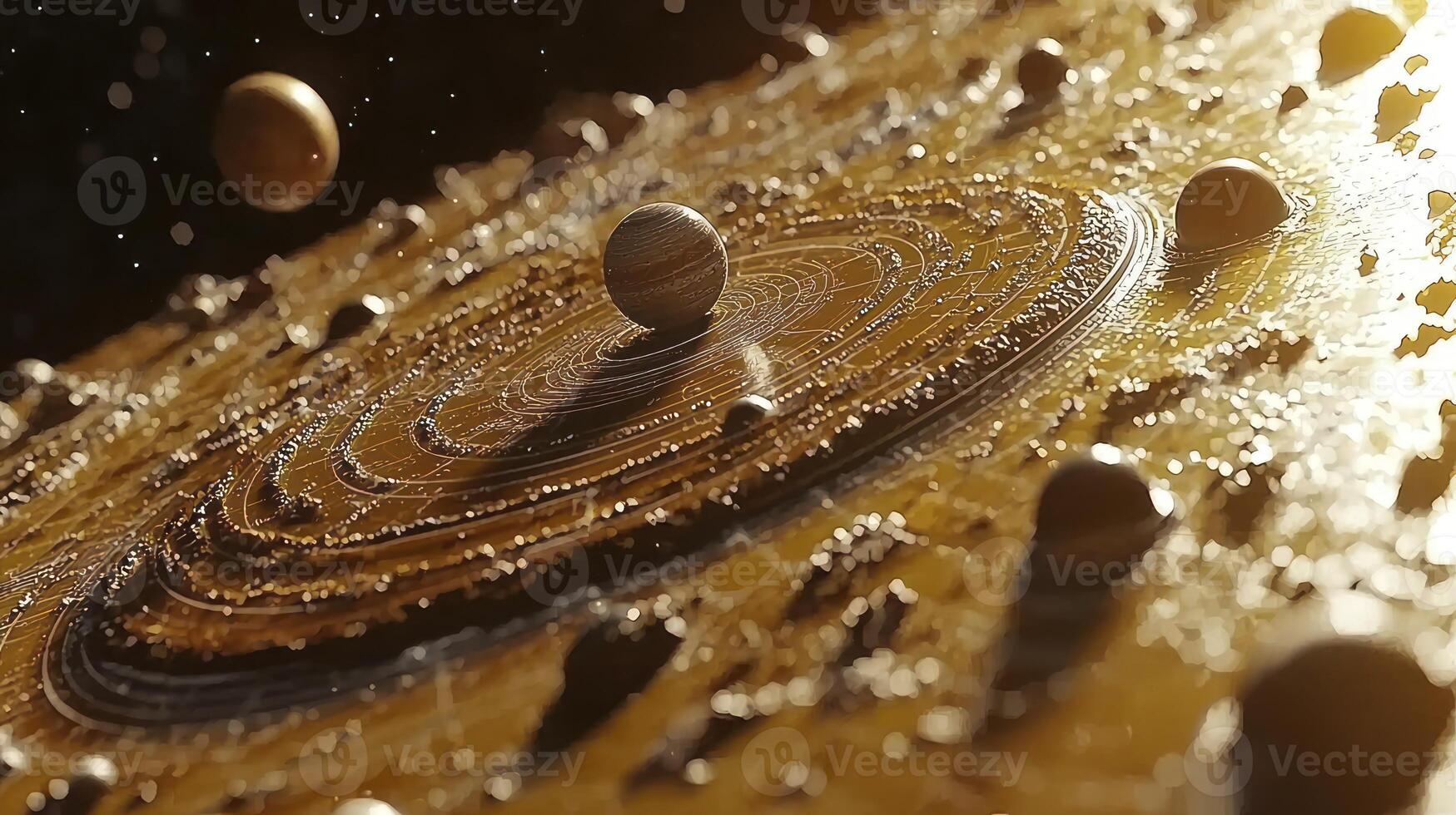 A close up of a gold object with many small objects photo