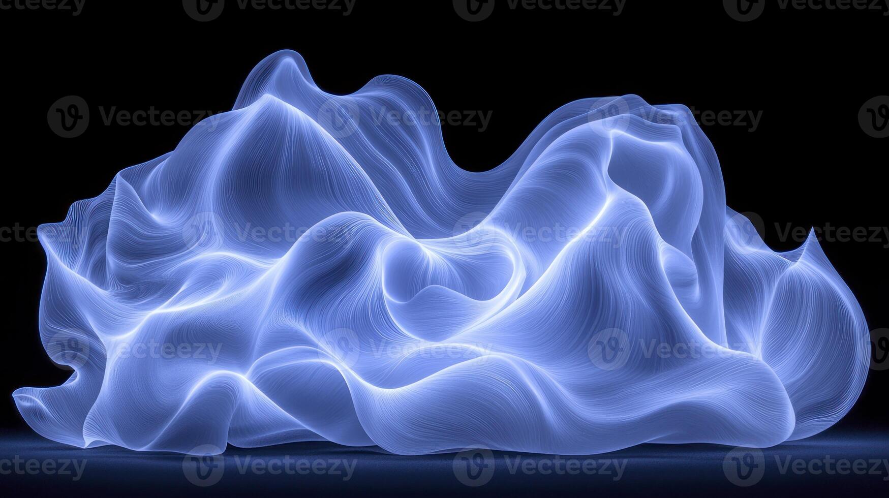 A blue glowing wave of smoke on a black background photo