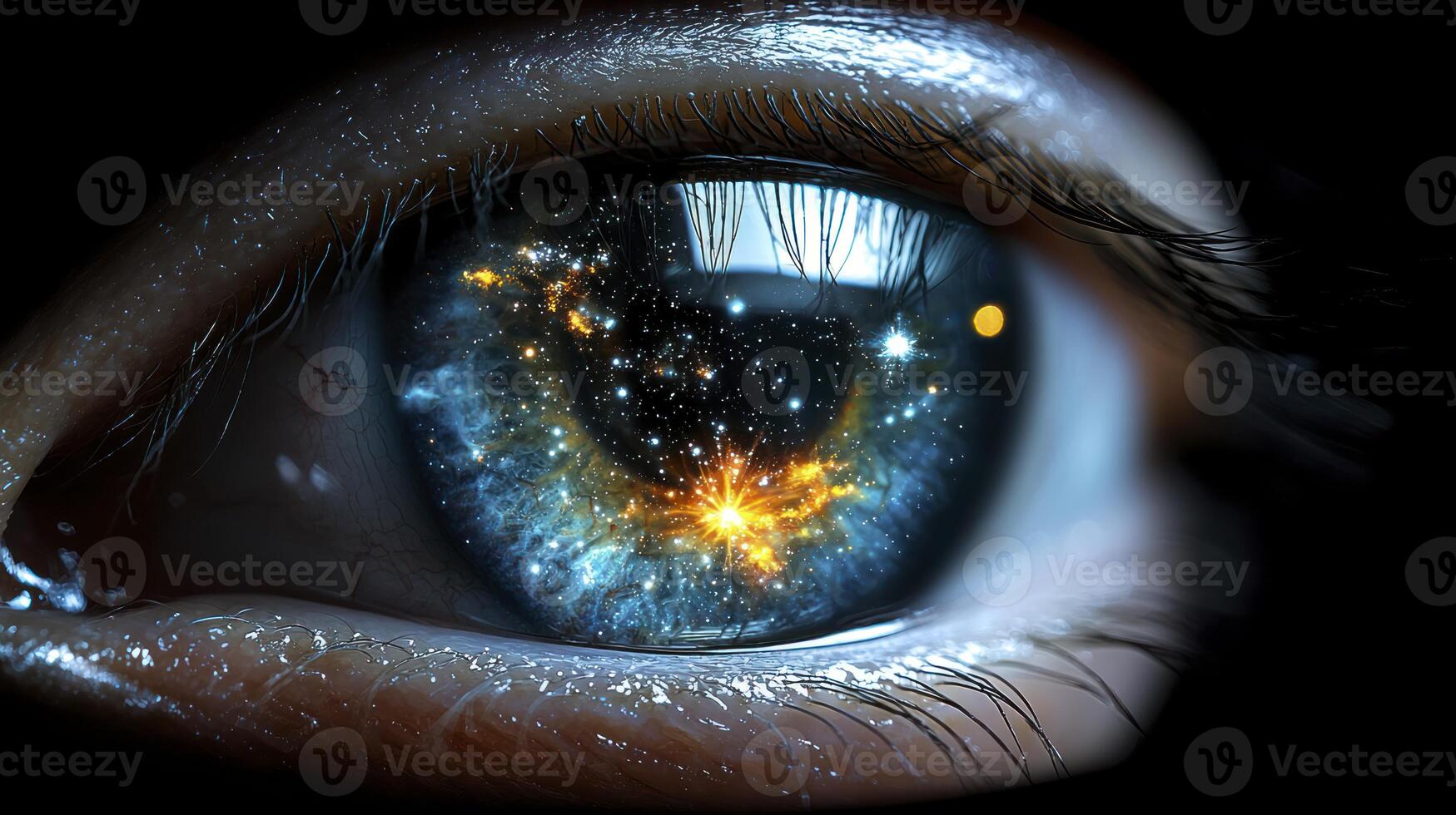 The eye of a person with a galaxy in it photo